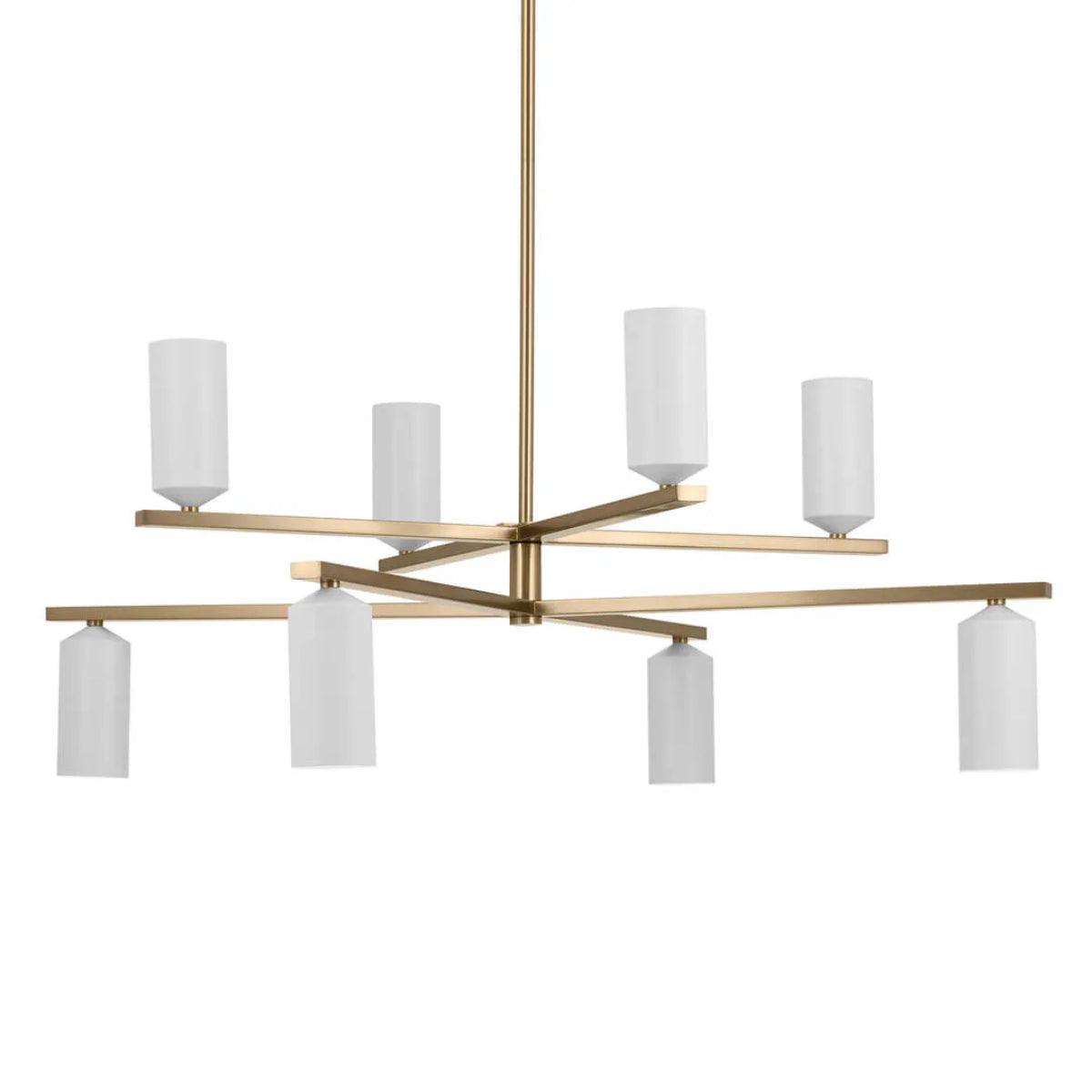 Gala 36" 8-Light Chandelier Multi-Tier with Metal cylinder shade, Champagne bronze and white Finish - Bees Lighting