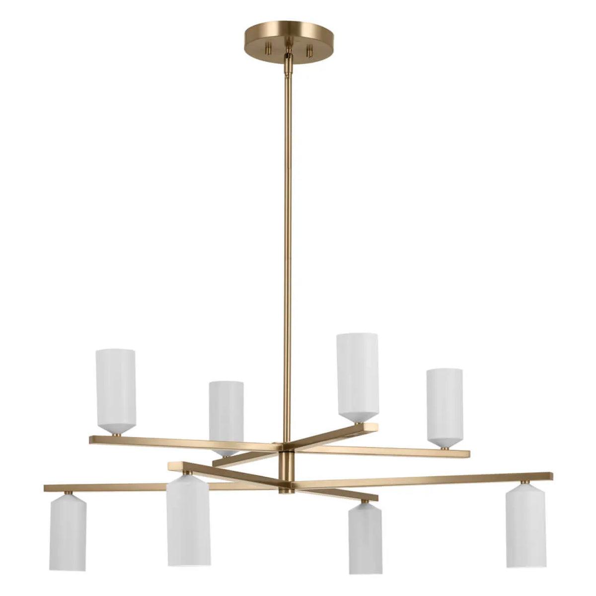 Gala 36" 8-Light Chandelier Multi-Tier with Metal cylinder shade, Champagne bronze and white Finish - Bees Lighting