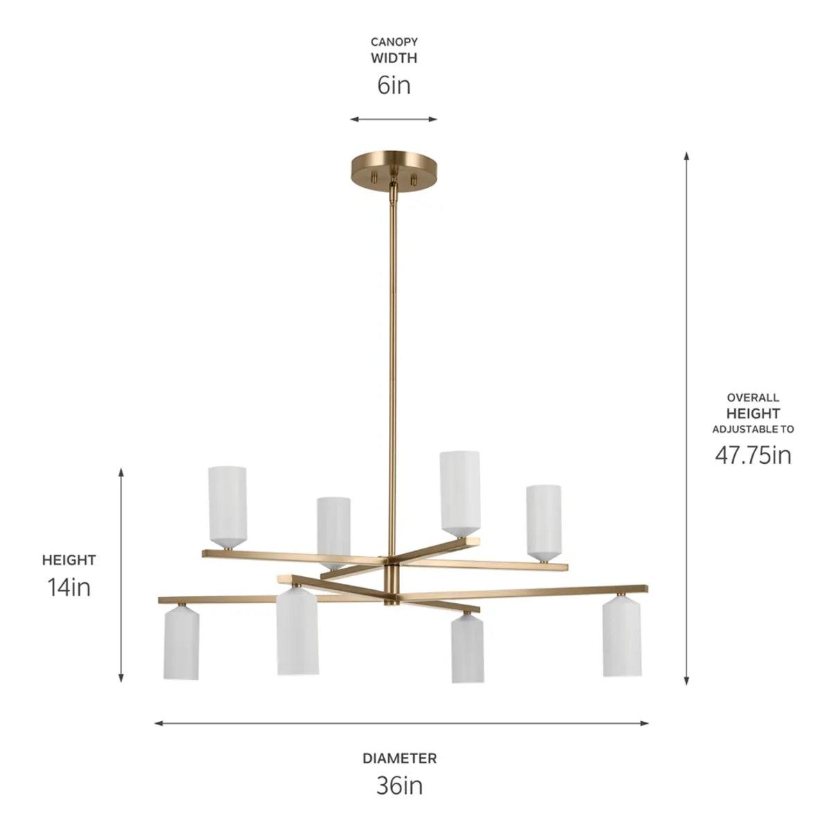 Gala 36" 8-Light Chandelier Multi-Tier with Metal cylinder shade, Champagne bronze and white Finish - Bees Lighting