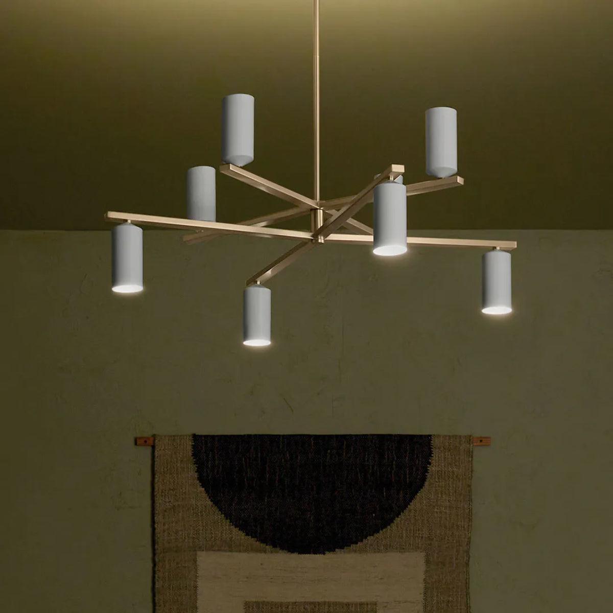 Gala 36" 8-Light Chandelier Multi-Tier with Metal cylinder shade, Champagne bronze and white Finish - Bees Lighting