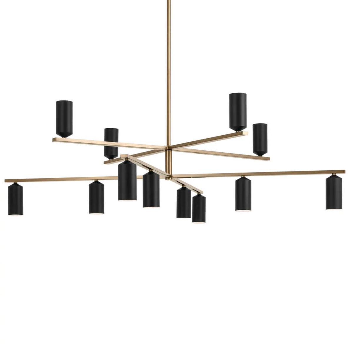 Gala 56" 12-Light Chandelier Multi-Tier with Metal cylinder shade, Champagne bronze and black Finish - Bees Lighting