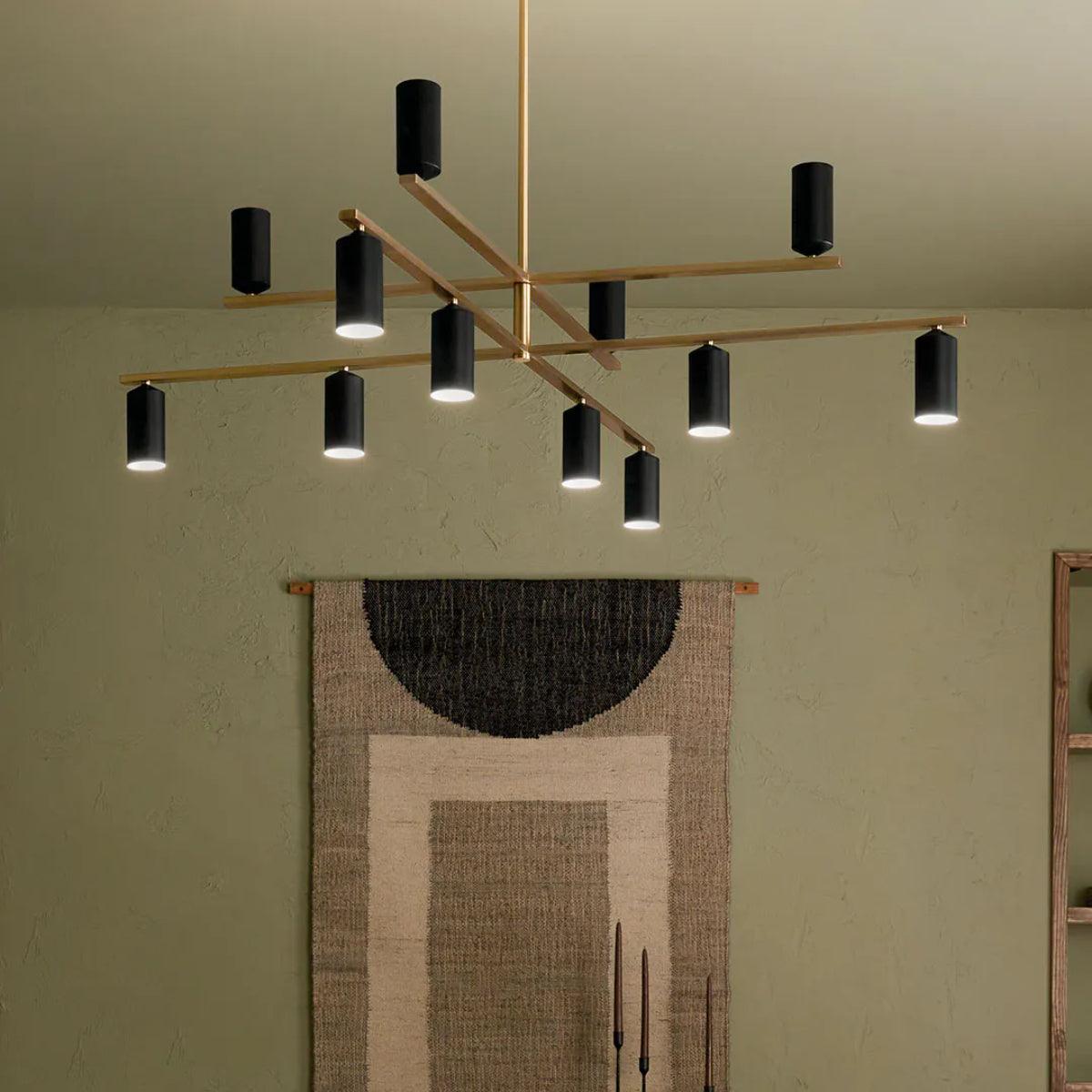 Gala 56" 12-Light Chandelier Multi-Tier with Metal cylinder shade, Champagne bronze and black Finish - Bees Lighting