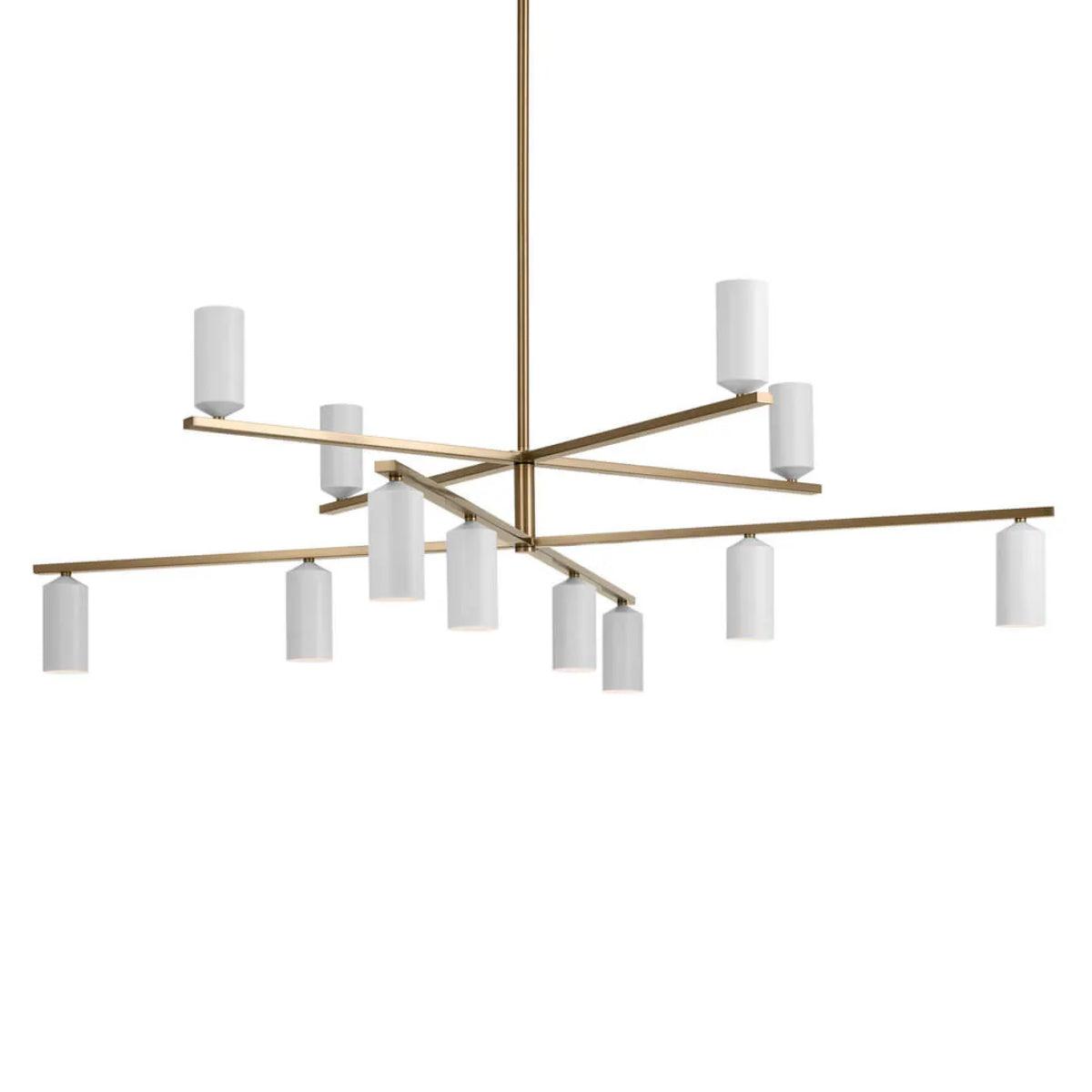 Gala 56" 12-Light Chandelier Multi-Tier with Metal cylinder shade, Champagne bronze and white Finish - Bees Lighting