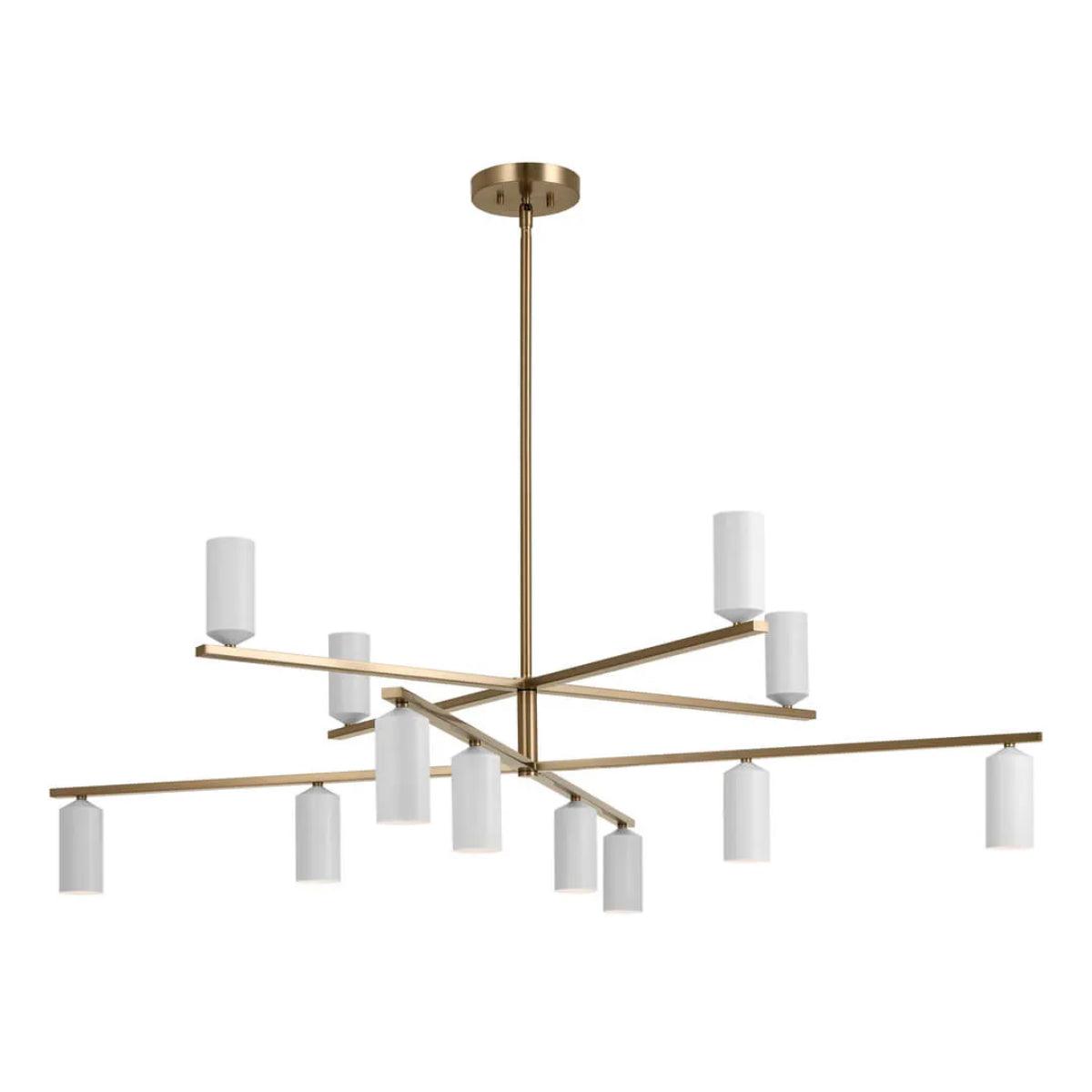 Gala 56" 12-Light Chandelier Multi-Tier with Metal cylinder shade, Champagne bronze and white Finish - Bees Lighting