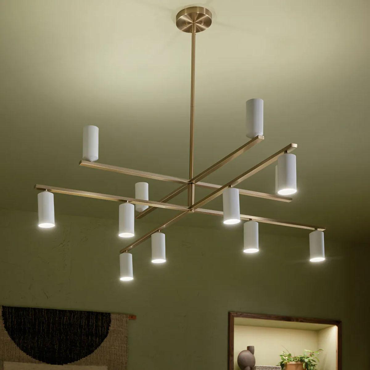 Gala 56" 12-Light Chandelier Multi-Tier with Metal cylinder shade, Champagne bronze and white Finish - Bees Lighting