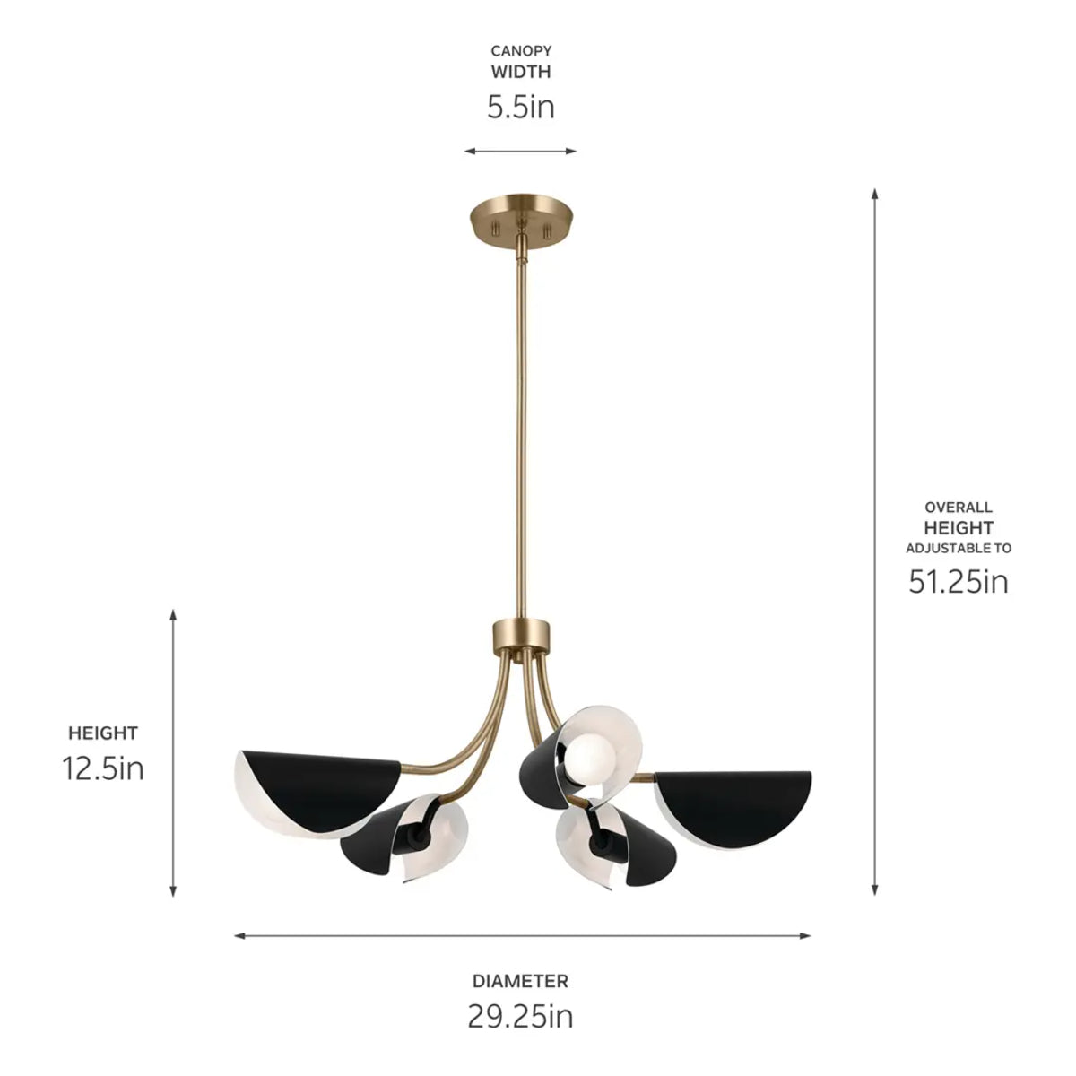 Arcus 29 in. 5 Lights Chandelier/Semi-flush Champagne Bronze Finish with Black shade - Bees Lighting