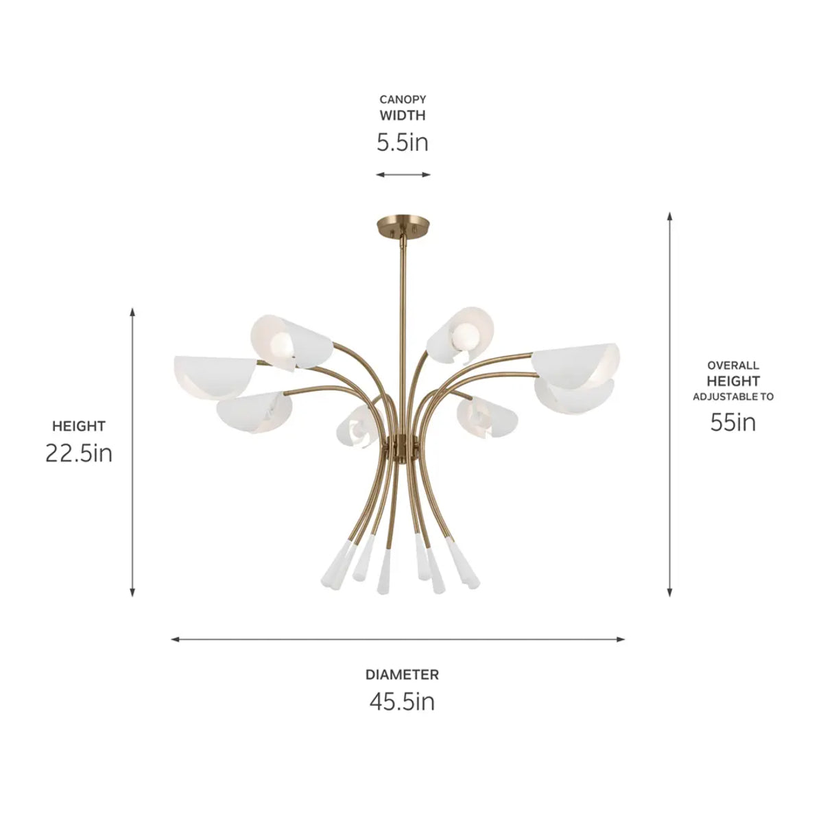 Arcus 46 in. 8 Lights Chandelier Champagne Bronze Finish with White shade - Bees Lighting