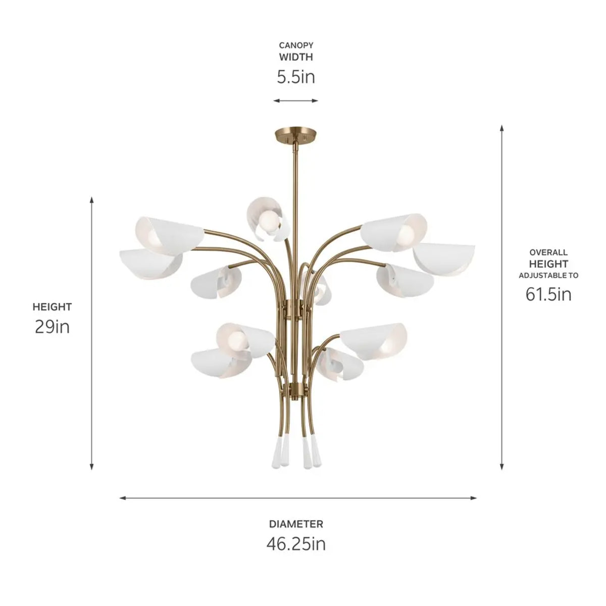 Arcus 46 in. 12 Lights Chandelier Champagne Bronze Finish with White shade - Bees Lighting