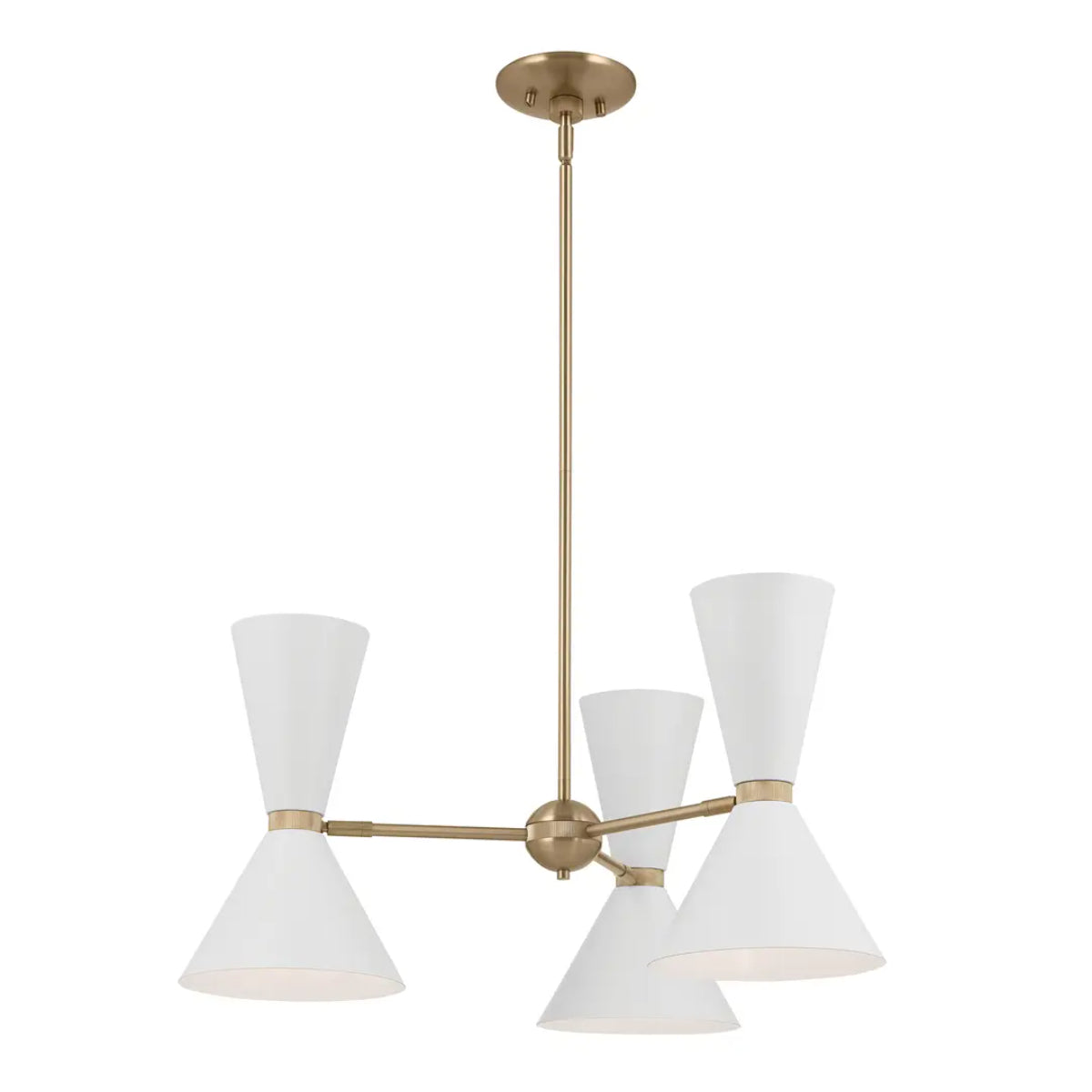 Phix 31" 6-Light Chandelier with Metal Cone Shade, Champagne Bronze and White Finish - Bees Lighting