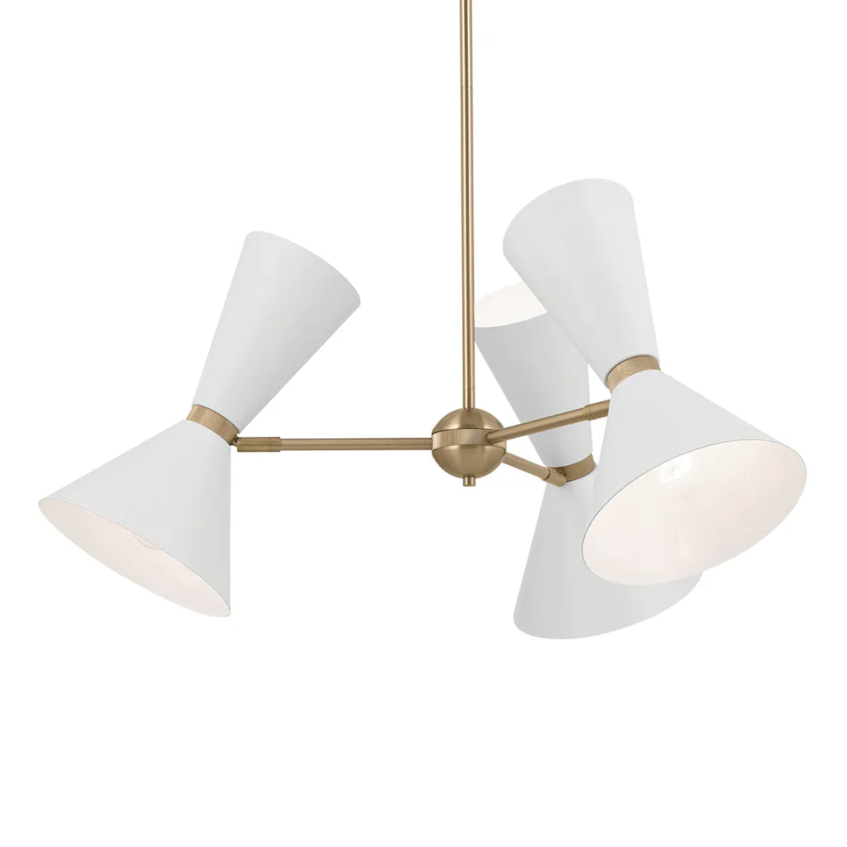 Phix 31" 6-Light Chandelier with Metal Cone Shade, Champagne Bronze and White Finish - Bees Lighting