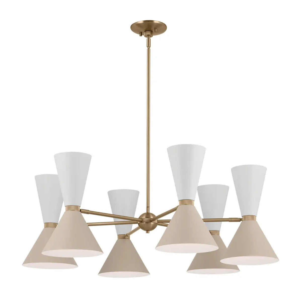 Phix 39" 12-Light Chandelier with Metal Cone Shade, Champagne Bronze and Greige|White Finish - Bees Lighting