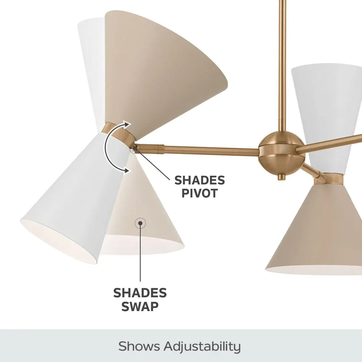 Phix 39" 12-Light Chandelier with Metal Cone Shade, Champagne Bronze and Greige|White Finish - Bees Lighting