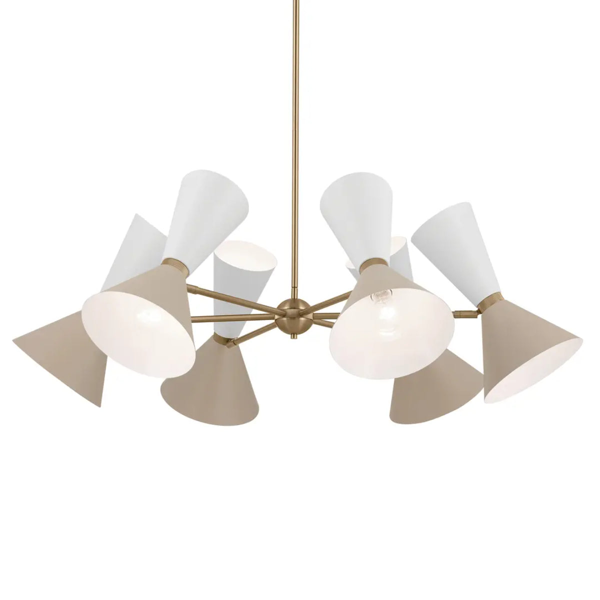 Phix 39" 12-Light Chandelier with Metal Cone Shade, Champagne Bronze and Greige|White Finish - Bees Lighting