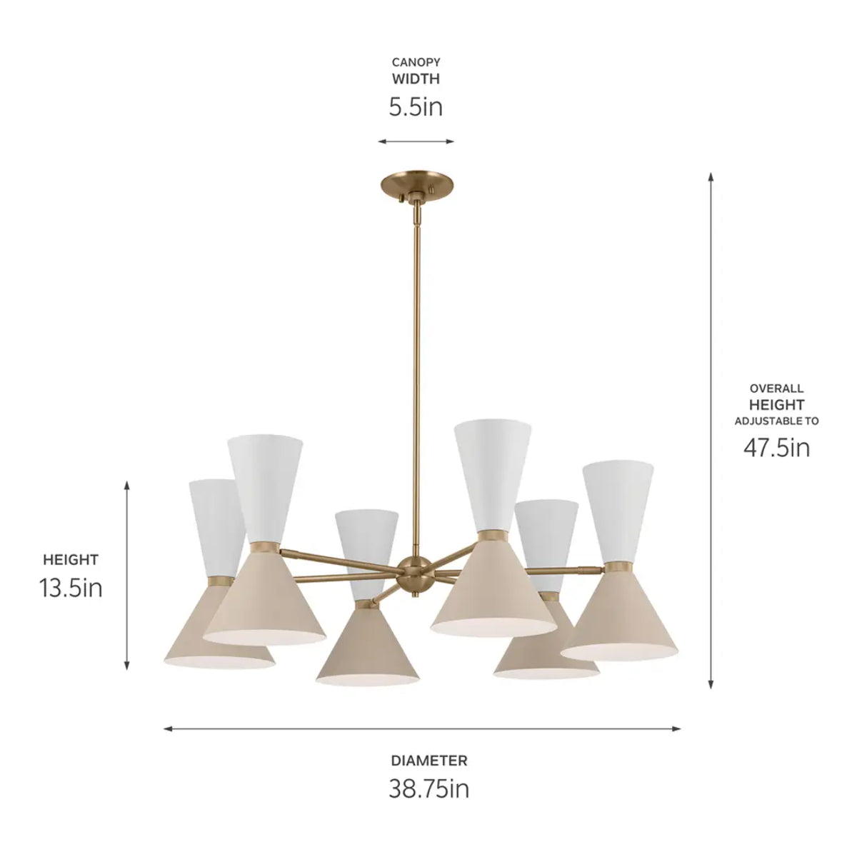 Phix 39" 12-Light Chandelier with Metal Cone Shade, Champagne Bronze and Greige|White Finish - Bees Lighting