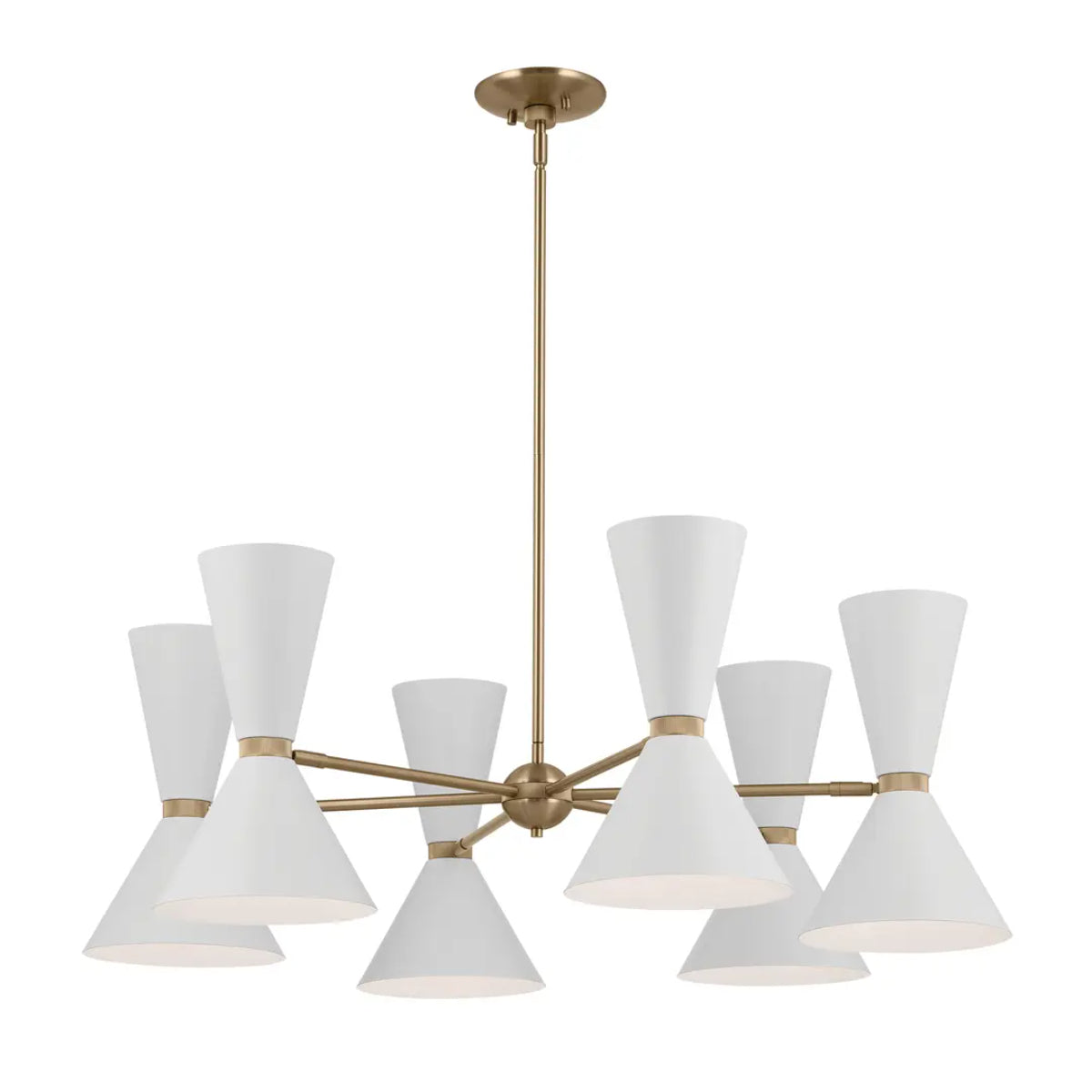 Phix 39" 12-Light Chandelier with Metal Cone Shade, Champagne Bronze and White Finish - Bees Lighting