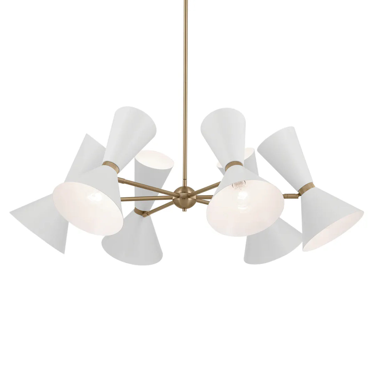 Phix 39" 12-Light Chandelier with Metal Cone Shade, Champagne Bronze and White Finish - Bees Lighting