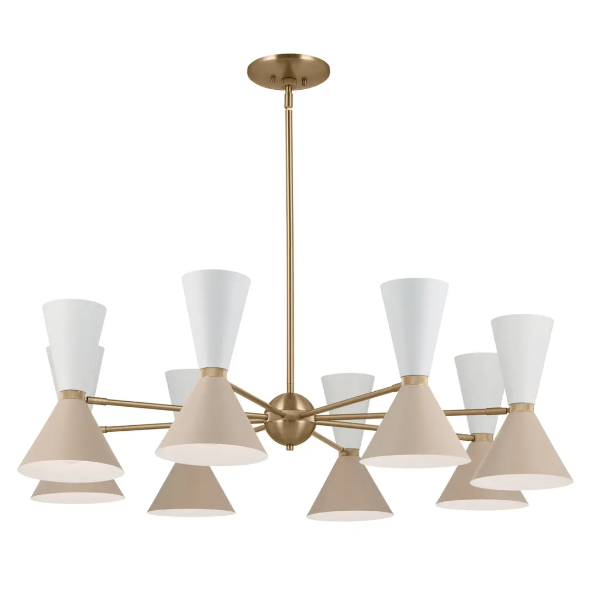 Phix 49" 16-Light Chandelier with Metal Cone Shade, Champagne Bronze and Greige|White Finish - Bees Lighting