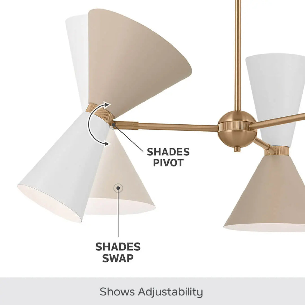 Phix 49" 16-Light Chandelier with Metal Cone Shade, Champagne Bronze and Greige|White Finish - Bees Lighting