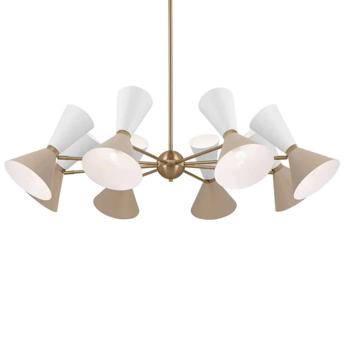 Phix 49" 16-Light Chandelier with Metal Cone Shade, Champagne Bronze and Greige|White Finish - Bees Lighting