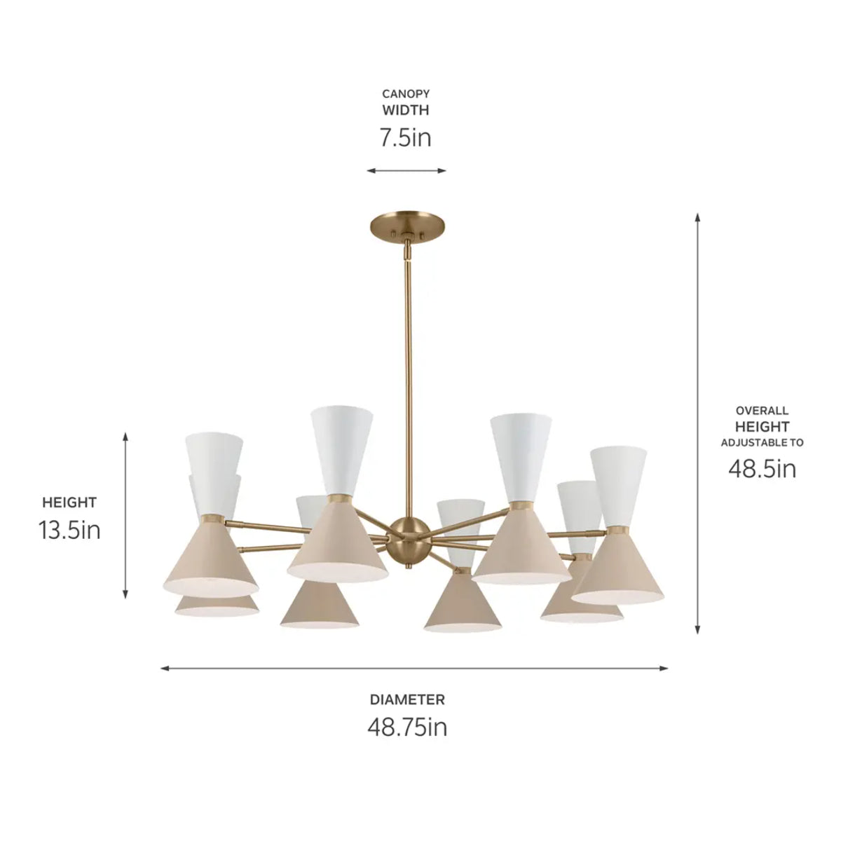 Phix 49" 16-Light Chandelier with Metal Cone Shade, Champagne Bronze and Greige|White Finish - Bees Lighting