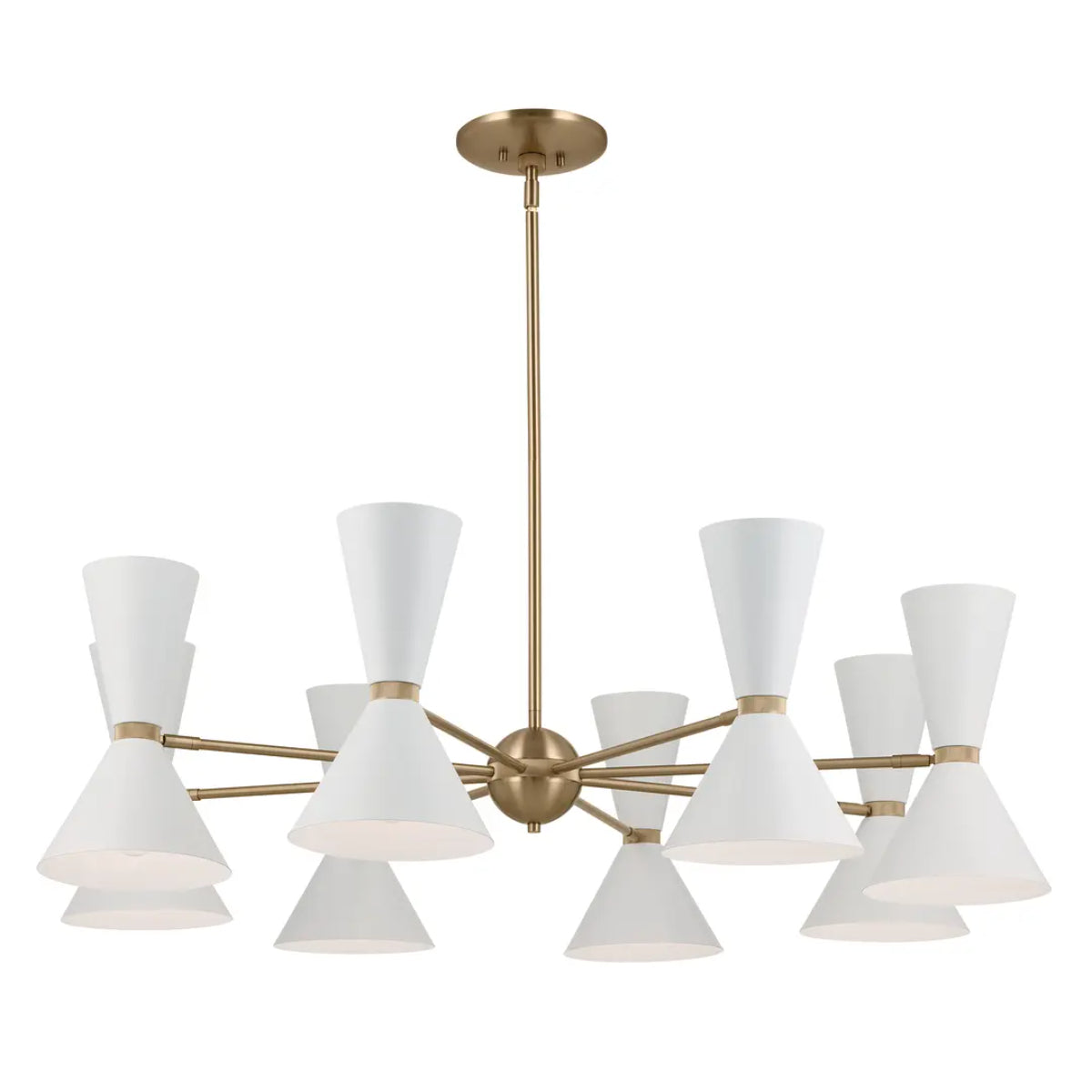 Phix 49" 16-Light Chandelier with Metal Cone Shade, Champagne Bronze and White Finish - Bees Lighting