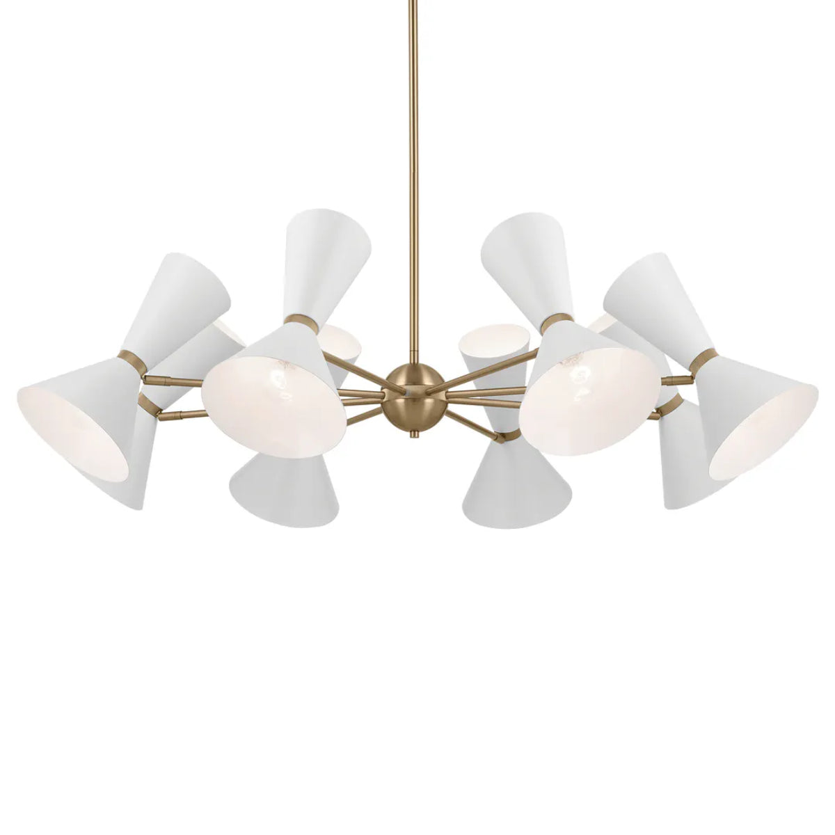 Phix 49" 16-Light Chandelier with Metal Cone Shade, Champagne Bronze and White Finish - Bees Lighting