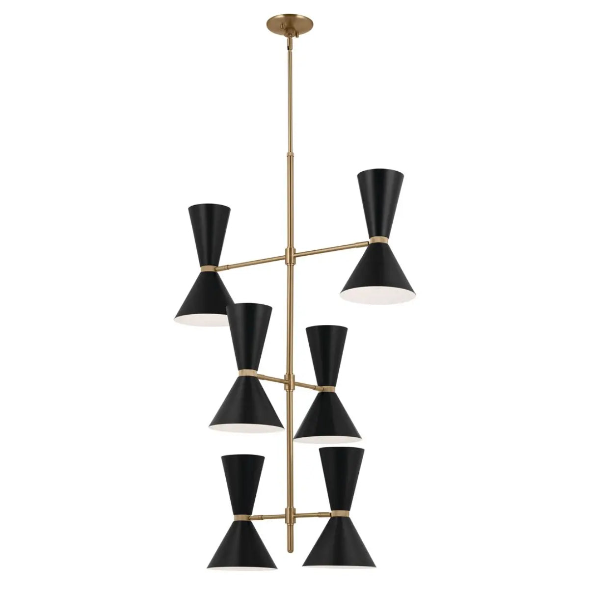 Phix 50" 12-Light Multi-Tier Chandelier with Metal Cone Shade, Champagne Bronze and Black Finish - Bees Lighting