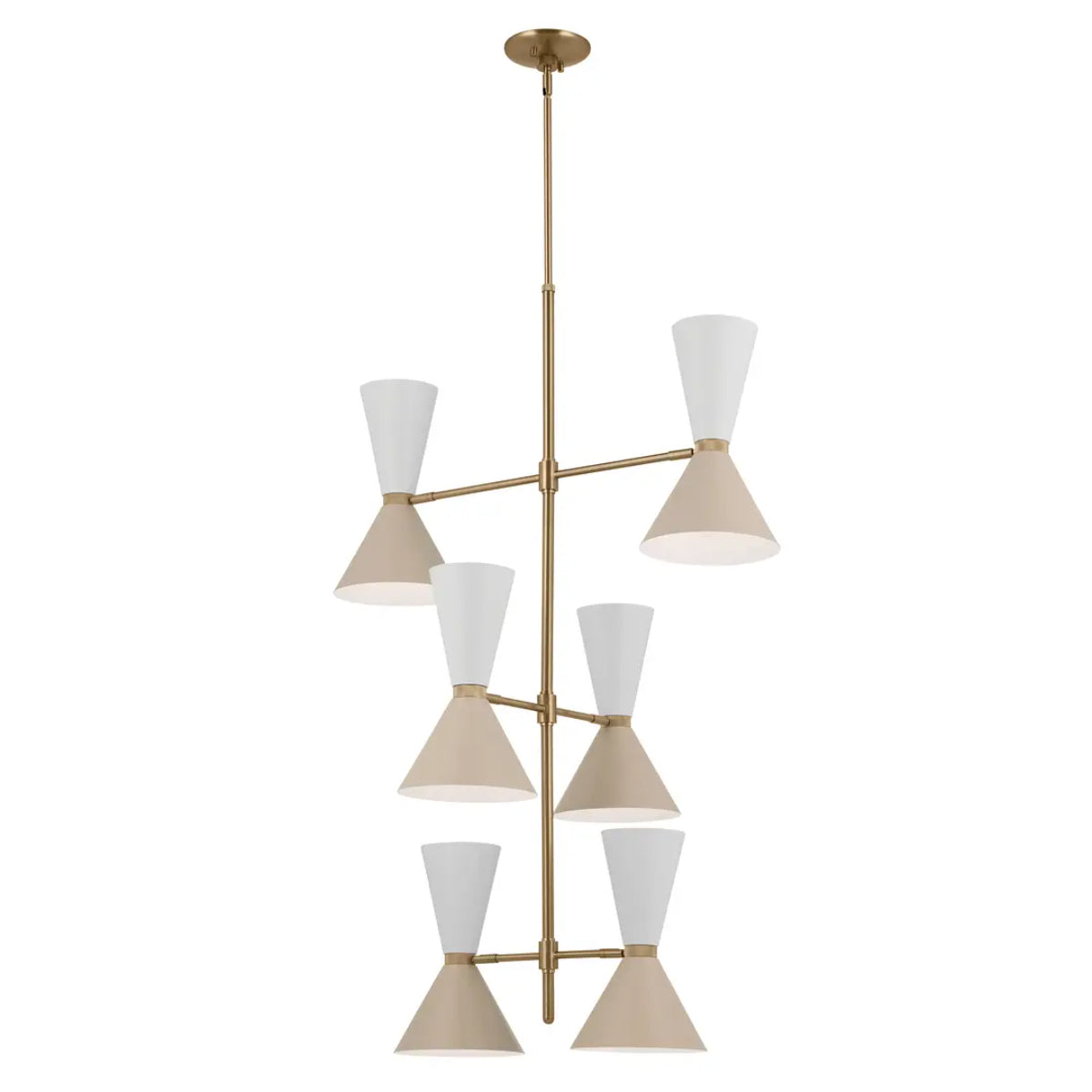 Phix 50" 12-Light Multi-Tier Chandelier with Metal Cone Shade, Champagne Bronze and Greige|White Finish - Bees Lighting