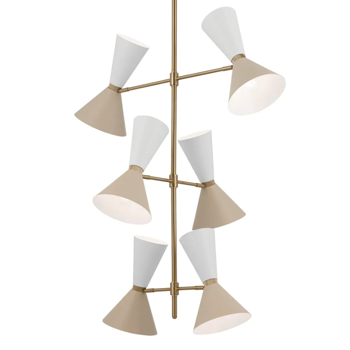 Phix 50" 12-Light Multi-Tier Chandelier with Metal Cone Shade, Champagne Bronze and Greige|White Finish - Bees Lighting