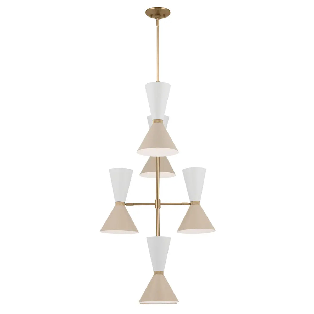 Phix 50" 12-Light Multi-Tier Chandelier with Metal Cone Shade, Champagne Bronze and Greige|White Finish - Bees Lighting