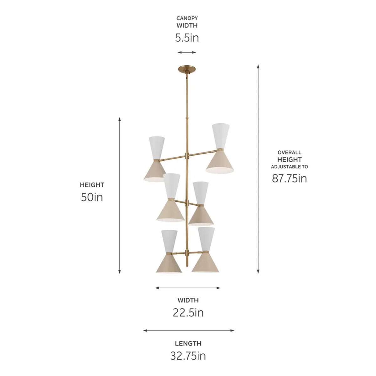 Phix 50" 12-Light Multi-Tier Chandelier with Metal Cone Shade, Champagne Bronze and Greige|White Finish - Bees Lighting