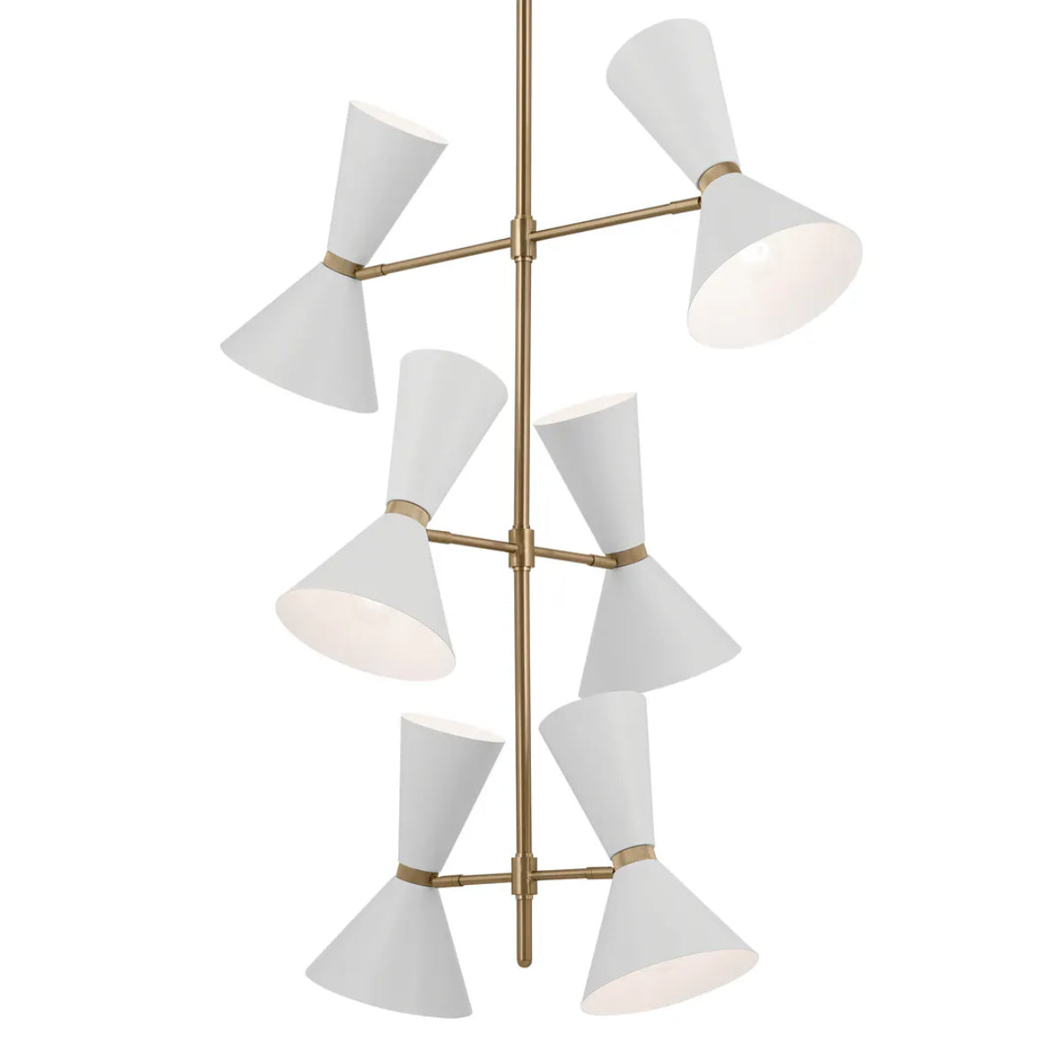 Phix 50" 12-Light Multi-Tier Chandelier with Metal Cone Shade, Champagne Bronze and White Finish - Bees Lighting