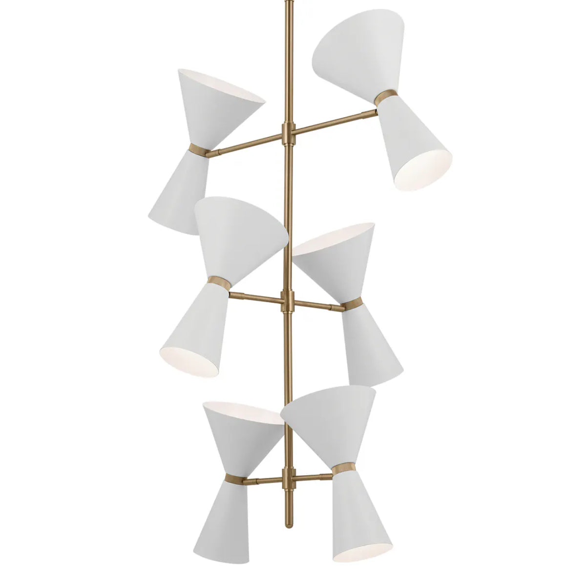 Phix 50" 12-Light Multi-Tier Chandelier with Metal Cone Shade, Champagne Bronze and White Finish - Bees Lighting