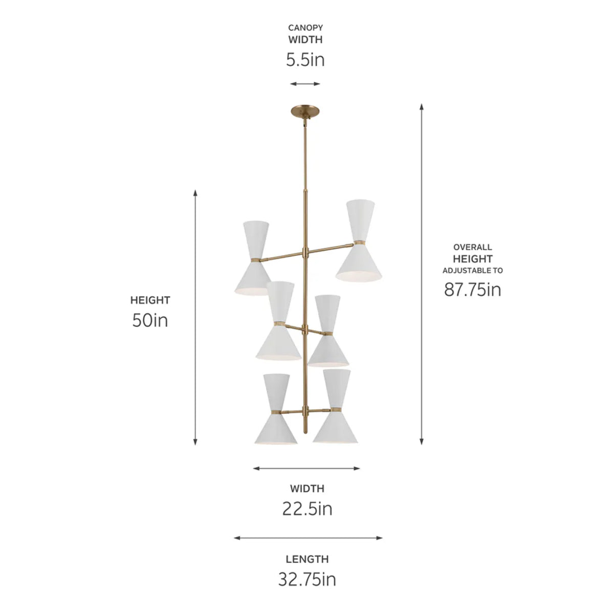 Phix 50" 12-Light Multi-Tier Chandelier with Metal Cone Shade, Champagne Bronze and White Finish - Bees Lighting