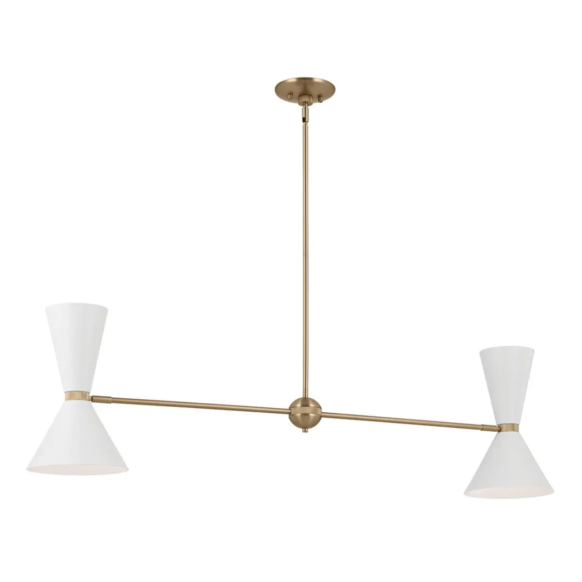 Phix 48" 4-Light Linear Chandelier with Metal Cone Shade, Champagne Bronze and White Finish - Bees Lighting