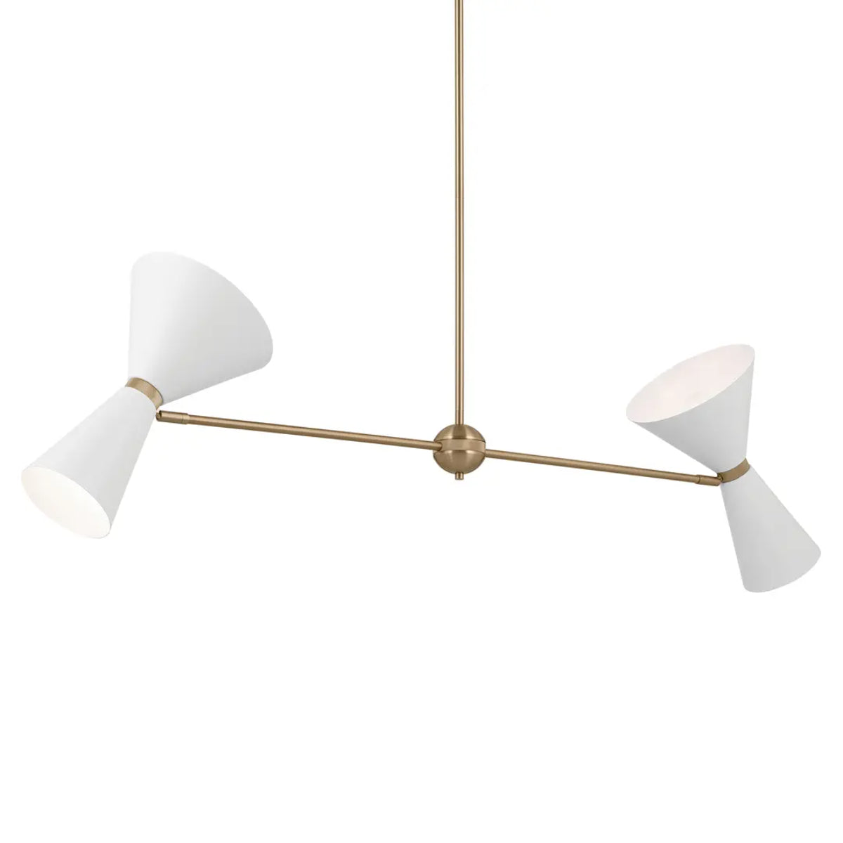 Phix 48" 4-Light Linear Chandelier with Metal Cone Shade, Champagne Bronze and White Finish - Bees Lighting