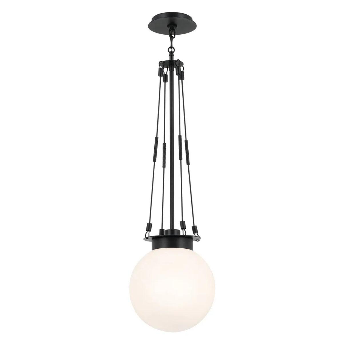 Albers 33" 1-Light Globe Pendant Light with Opal Glass, Black Finish - Bees Lighting