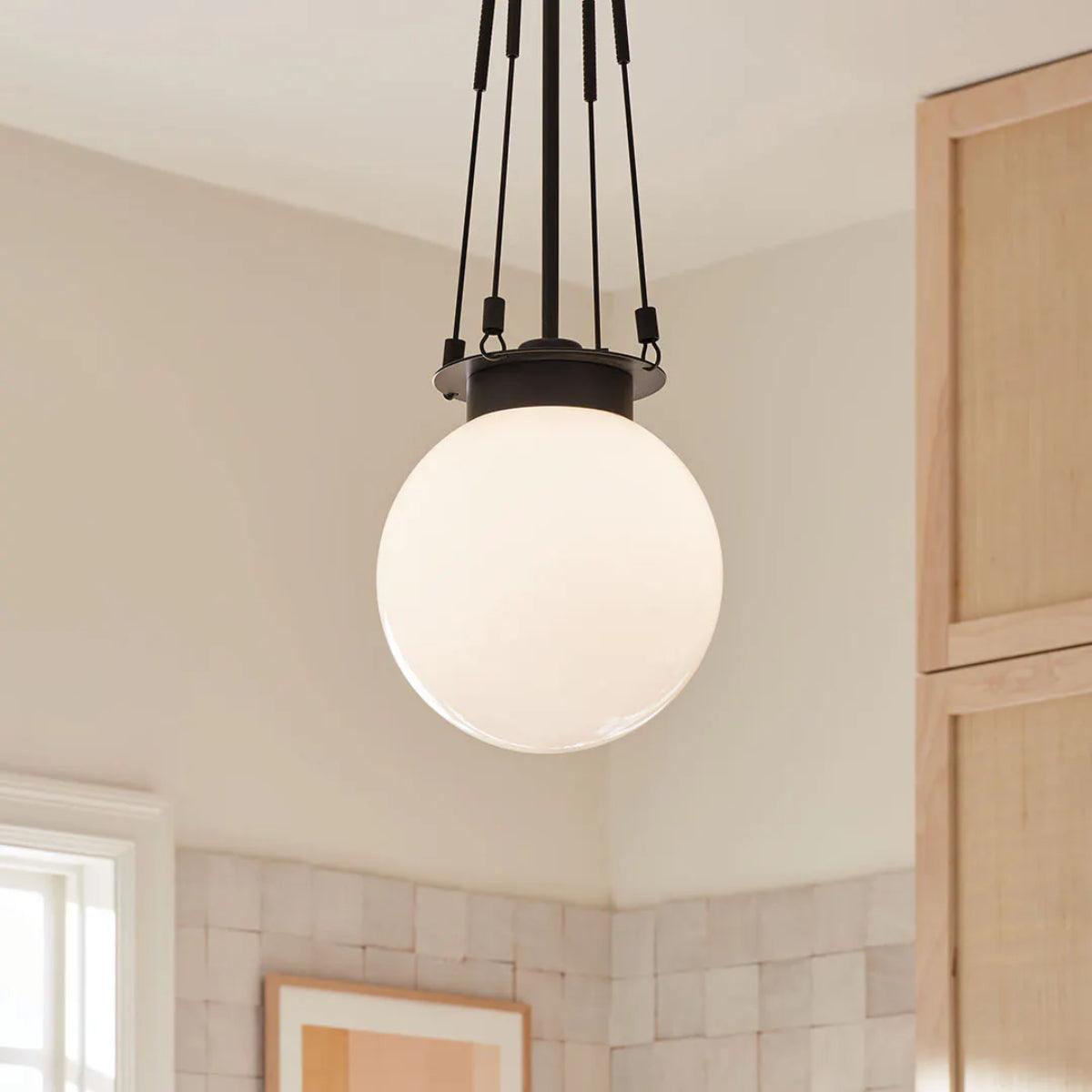 Albers 33" 1-Light Globe Pendant Light with Opal Glass, Black Finish - Bees Lighting