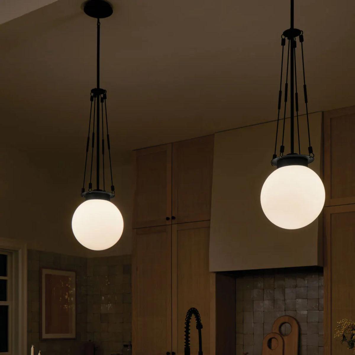 Albers 33" 1-Light Globe Pendant Light with Opal Glass, Black Finish - Bees Lighting