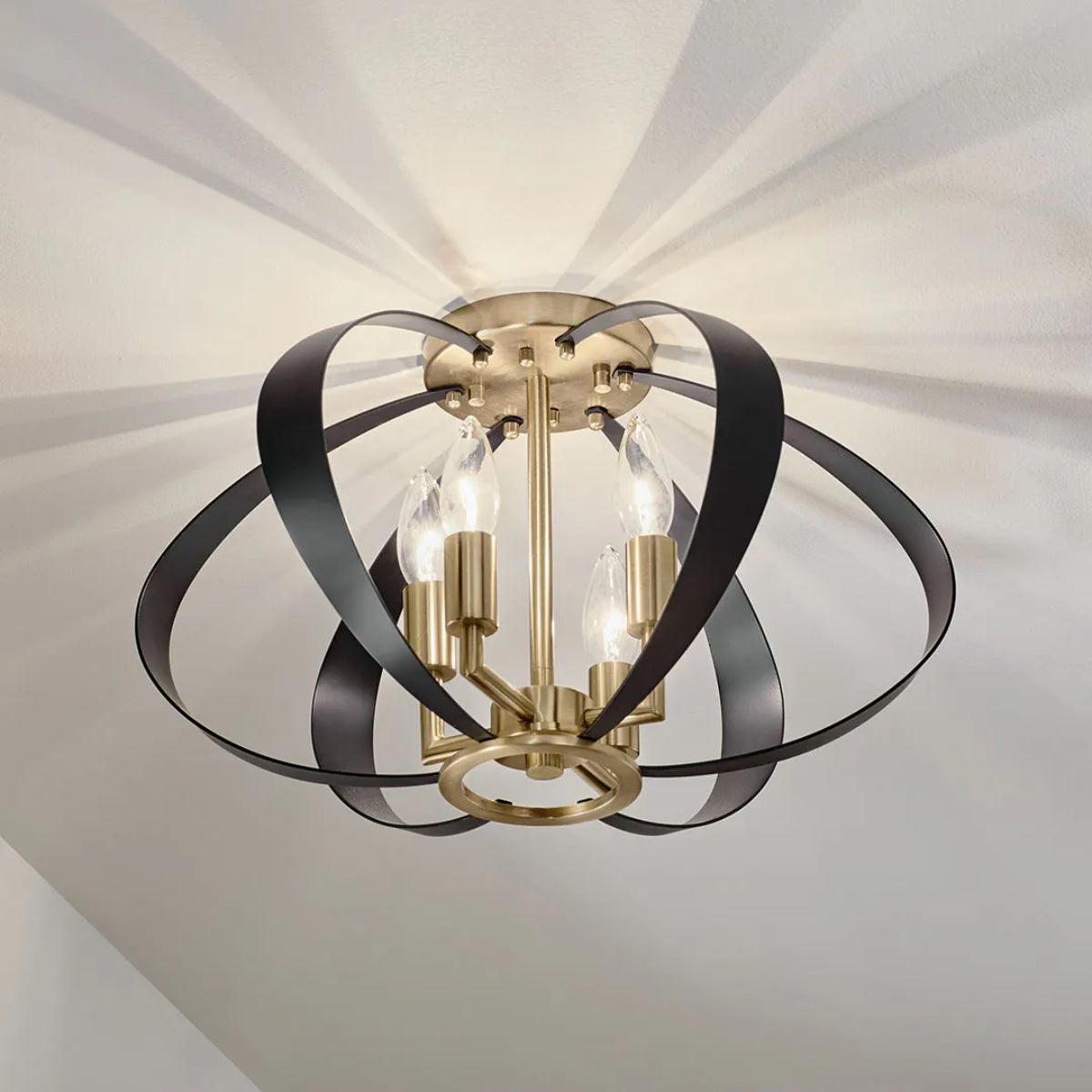 Cecil 18" 4-Light Flush Mount Light, Black and Champagne Bronze Finish