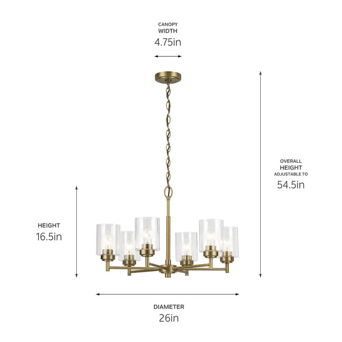 Winslow 26" 6-Light Chandelier, Natural Brass Finish - Bees Lighting