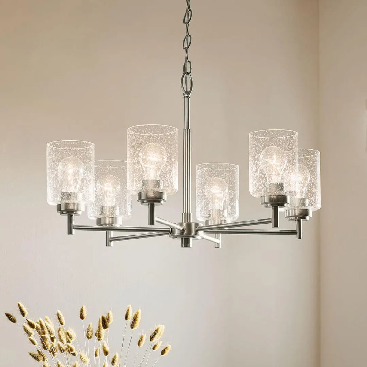 Winslow 26" 6-Light Chandelier, Brushed Nickel Finish - Bees Lighting