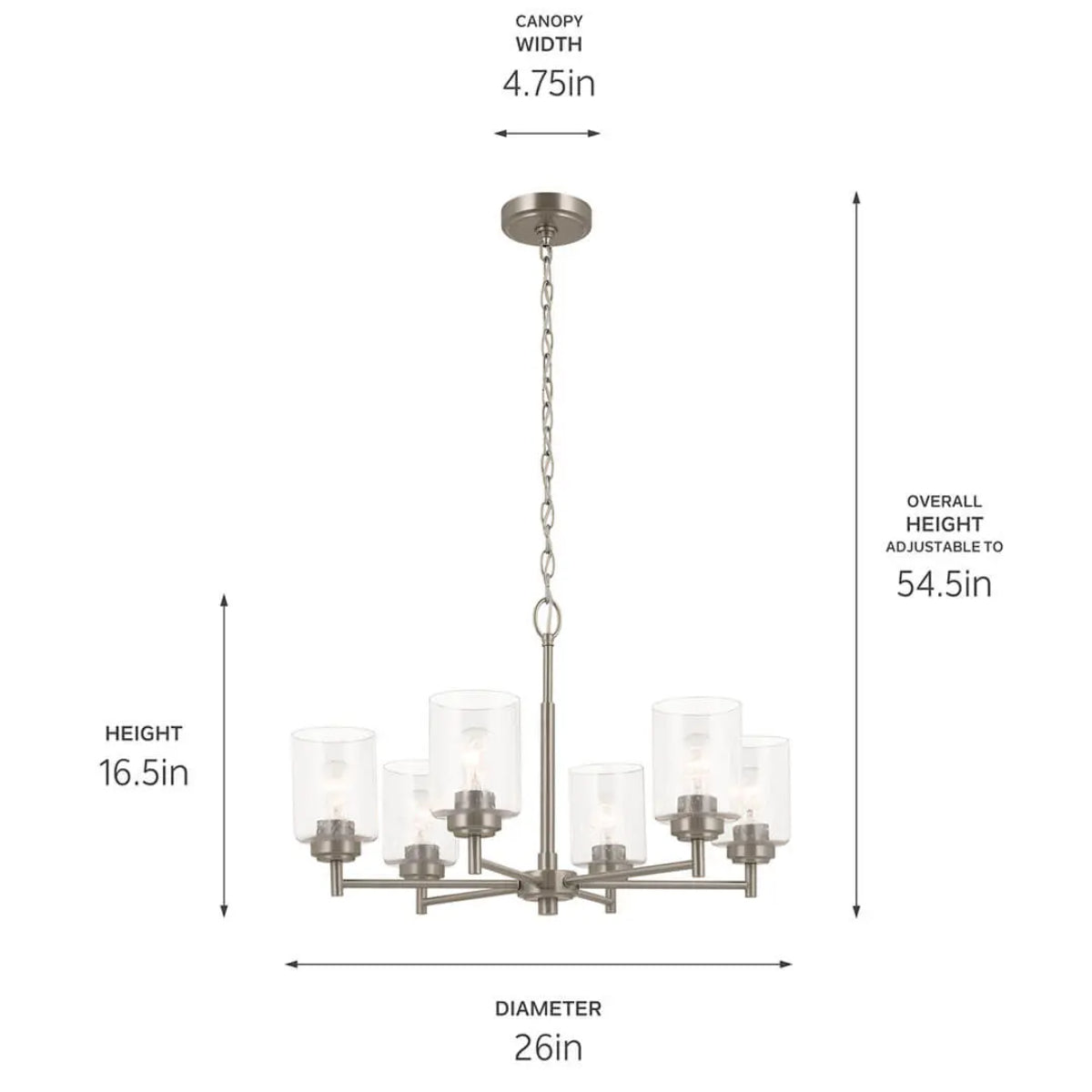 Winslow 26" 6-Light Chandelier, Brushed Nickel Finish - Bees Lighting