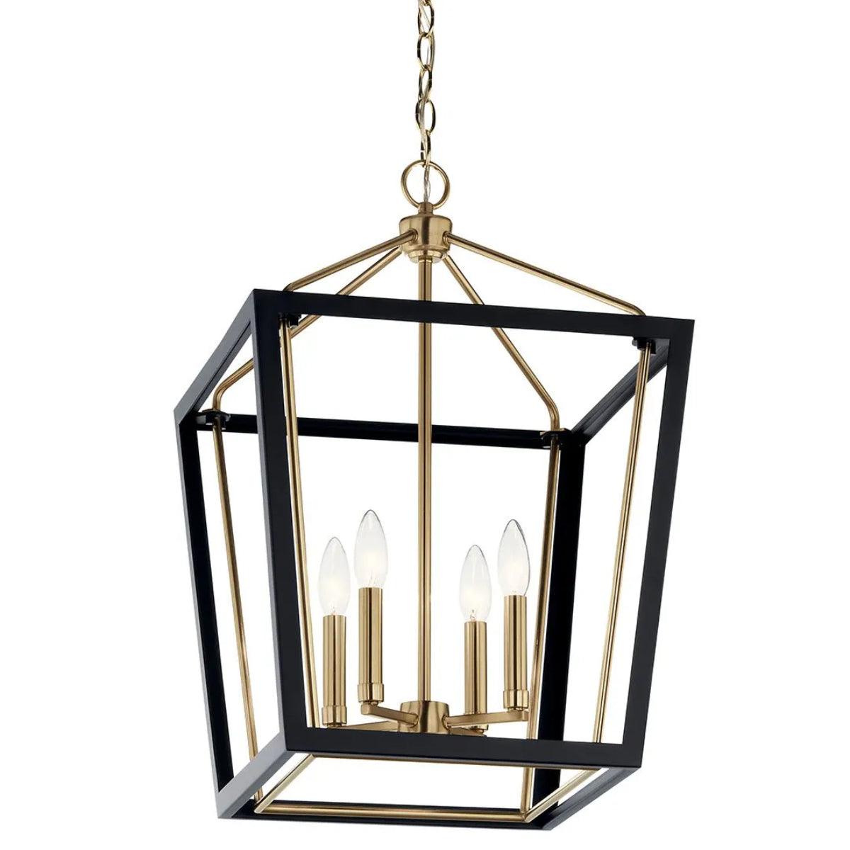 Delvin 24" 4-Light Pendant Light with Clear Glass, Black and champagne bronze Finish - Bees Lighting