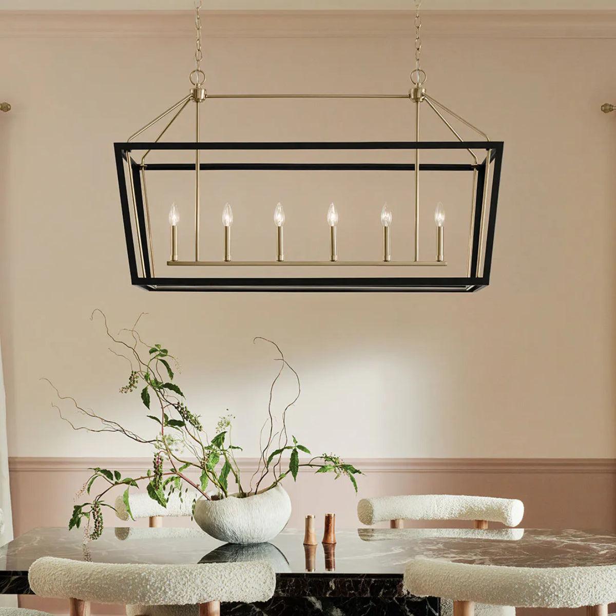 Delvin 44" 6-Light Linear endant Light with Clear Glass, Black and champagne bronze Finish - Bees Lighting