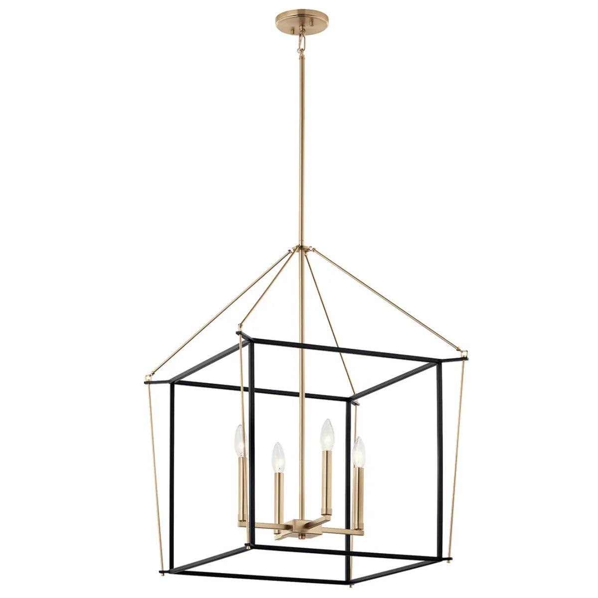 Eisley 30" 4-Light Pendant Light, Black and Champagne Bronze Finish - Bees Lighting