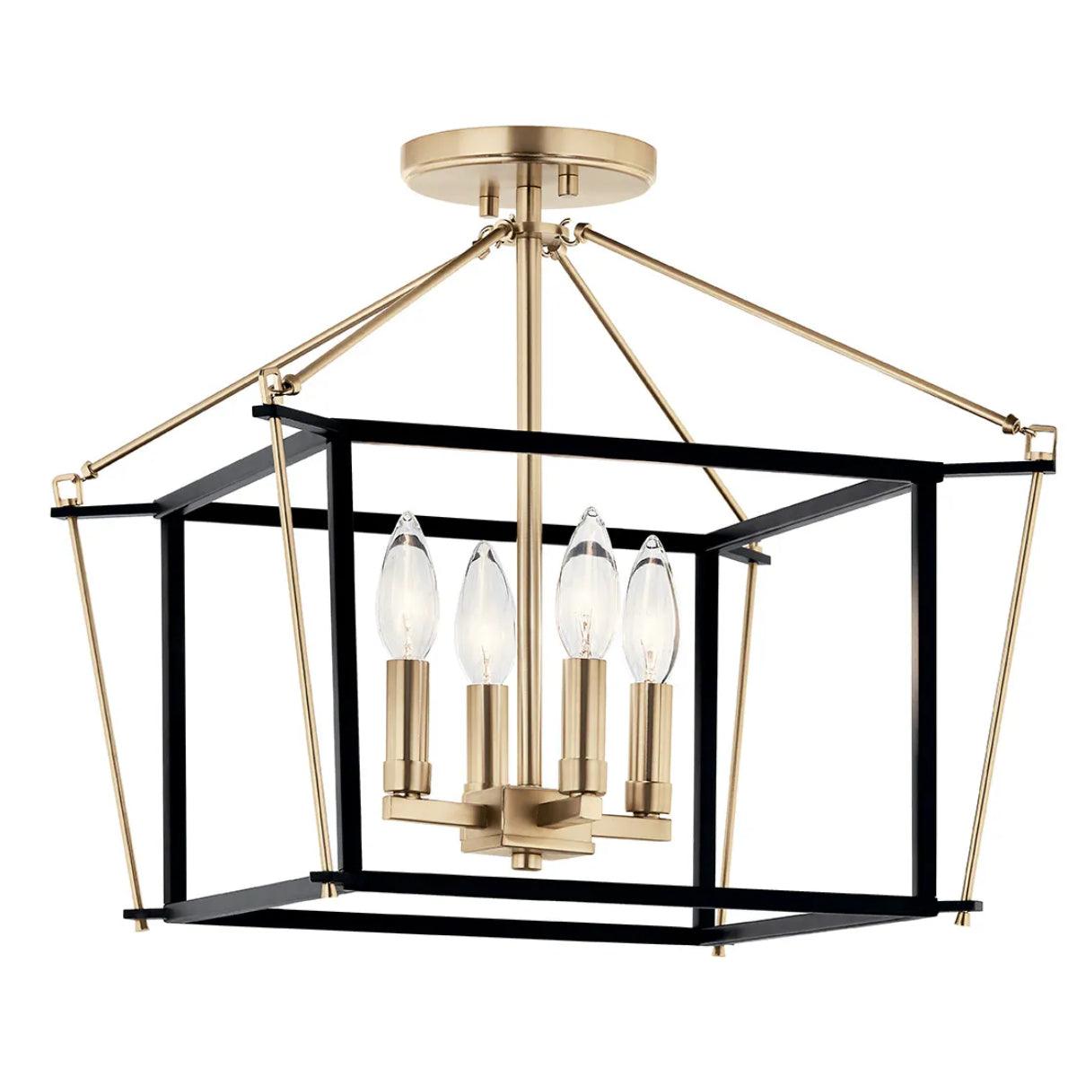 Eisley 16" 4-Light Semi-Flush Mount Light, Black and Champagne Bronze Finish - Bees Lighting