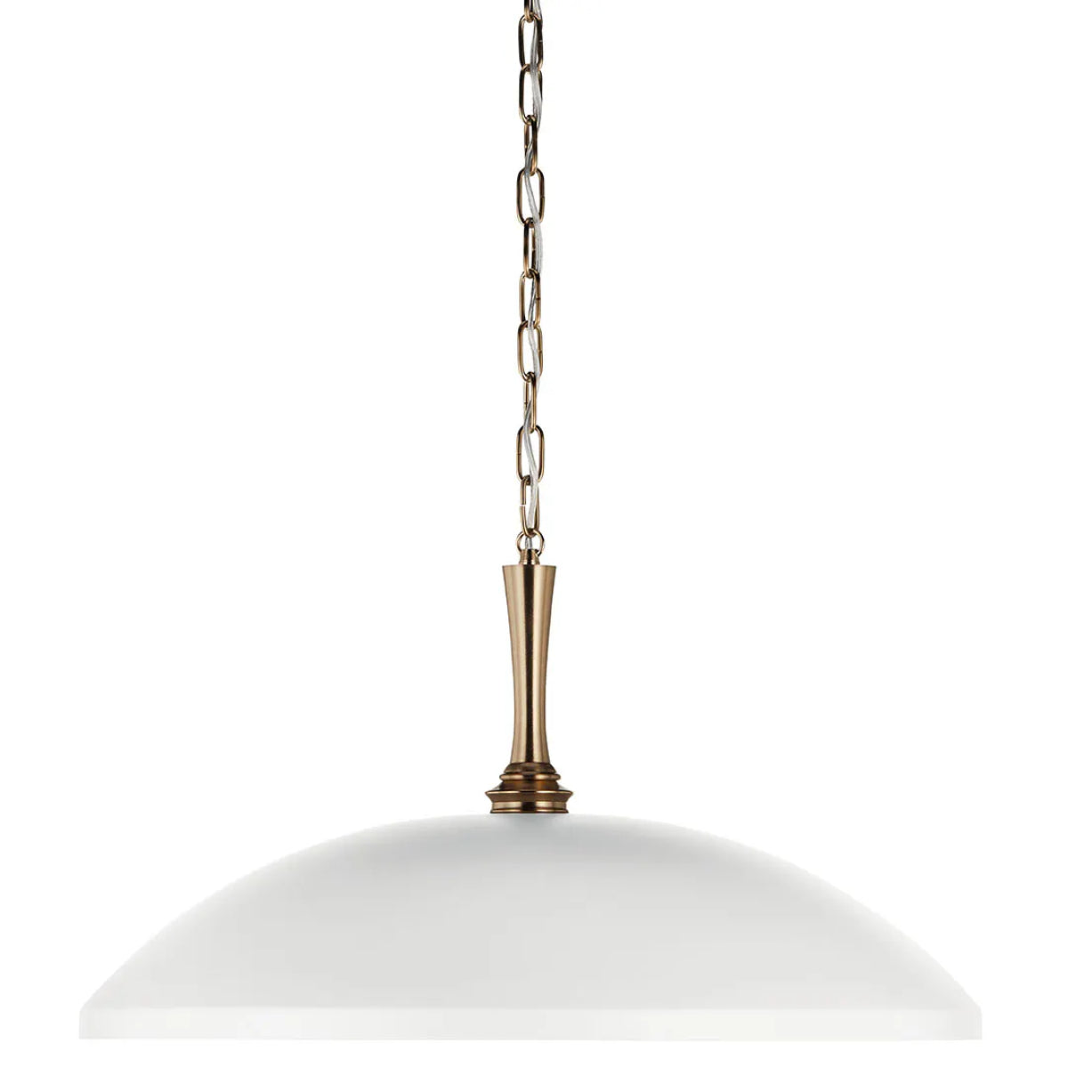 Delarosa 24" 1-Light Pendant Light with Metal Dome Shade, White and Champagne Bronze Finish - Bees Lighting