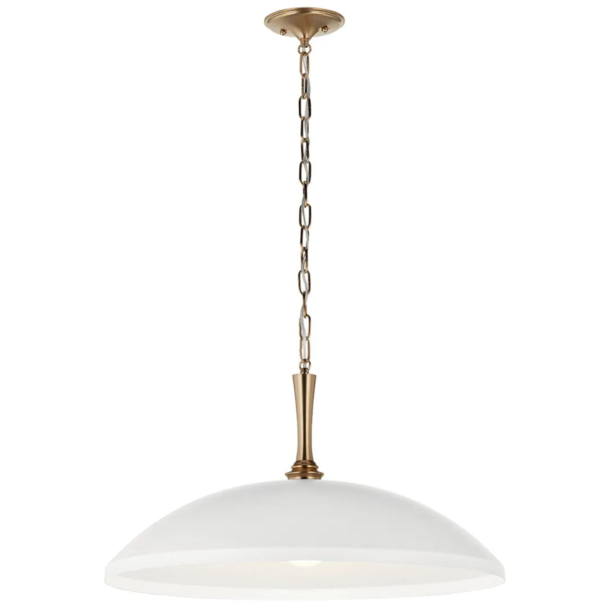 Delarosa 24" 1-Light Pendant Light with Metal Dome Shade, White and Champagne Bronze Finish - Bees Lighting