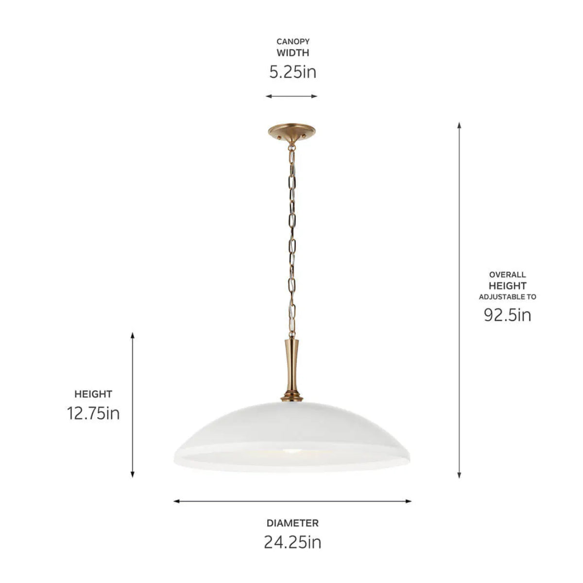 Delarosa 24" 1-Light Pendant Light with Metal Dome Shade, White and Champagne Bronze Finish - Bees Lighting